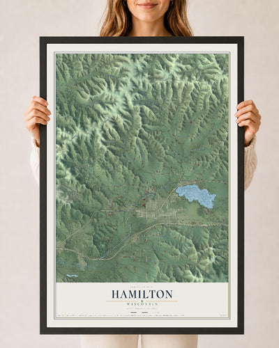 Map of Hamilton, Wisconsin, 24 x 36 inch print in a black wood frame