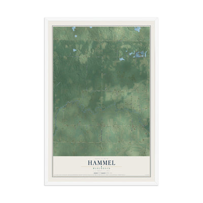 Map of Hammel, Wisconsin, 12 x 18 inch print in a white wood frame