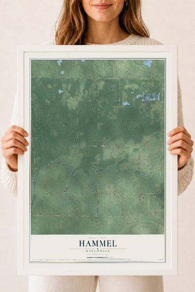 Map of Hammel, Wisconsin, 18 x 24 inch print in a white wood frame