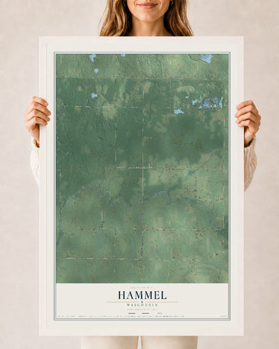 Map of Hammel, Wisconsin, 24 x 36 inch print in a white wood frame