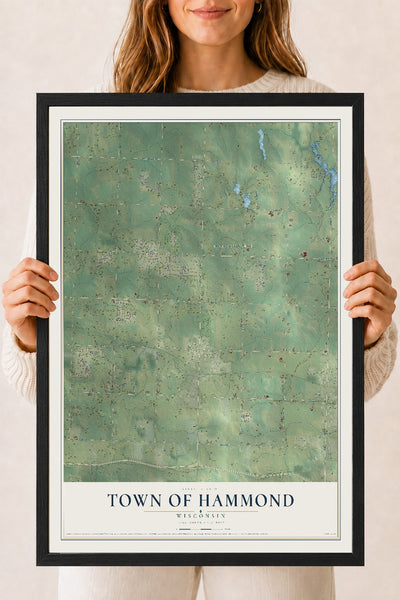 Map of the Town of Hammond, Wisconsin, 18 x 24 inch print in a black wood frame