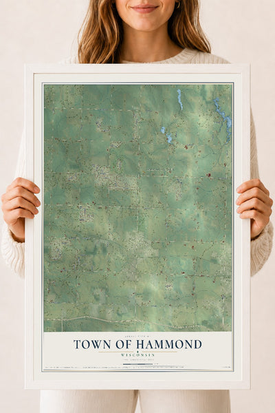 Map of the Town of Hammond, Wisconsin, 18 x 24 inch print in a white wood frame