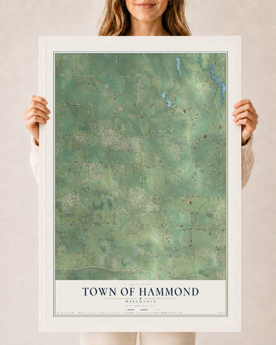 Map of the Town of Hammond, Wisconsin, 24 x 36 inch print in a white wood frame