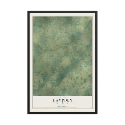 Map of Hampden, Wisconsin, 12 x 18 inch print in a black wood frame