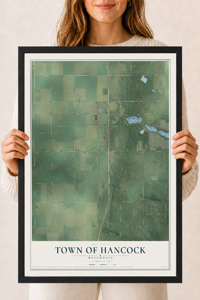Map of the Town of Hancock, Wisconsin, 18 x 24 inch print in a black wood frame