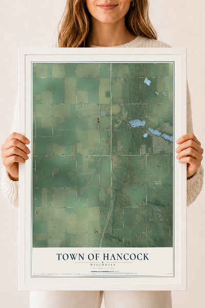 Map of the Town of Hancock, Wisconsin, 18 x 24 inch print in a white wood frame