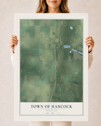Map of the Town of Hancock, Wisconsin, 24 x 36 inch print in a white wood frame