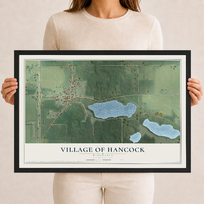 Map of Hancock, Wisconsin, 12 x 18 inch print in a black wood frame