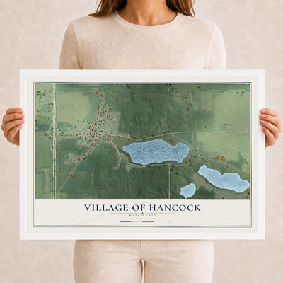 Map of Hancock, Wisconsin, 12 x 18 inch print in a white wood frame