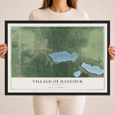 Map of Hancock, Wisconsin, 18 x 24 inch print in a black wood frame