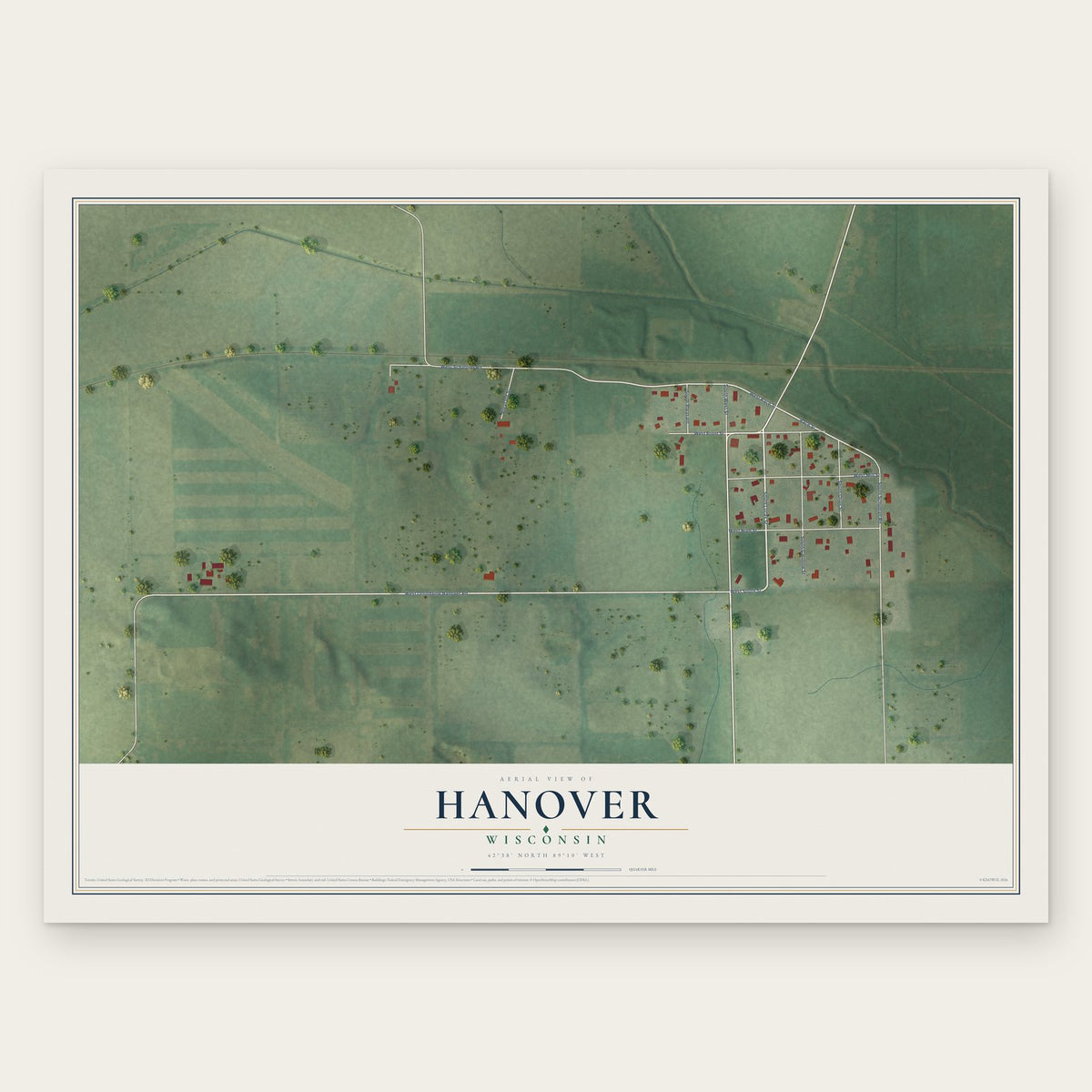 Hanover, Wisconsin map print, the full design