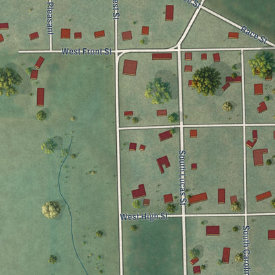 Close-up of the map of Hanover, Wisconsin print showing street and building detail