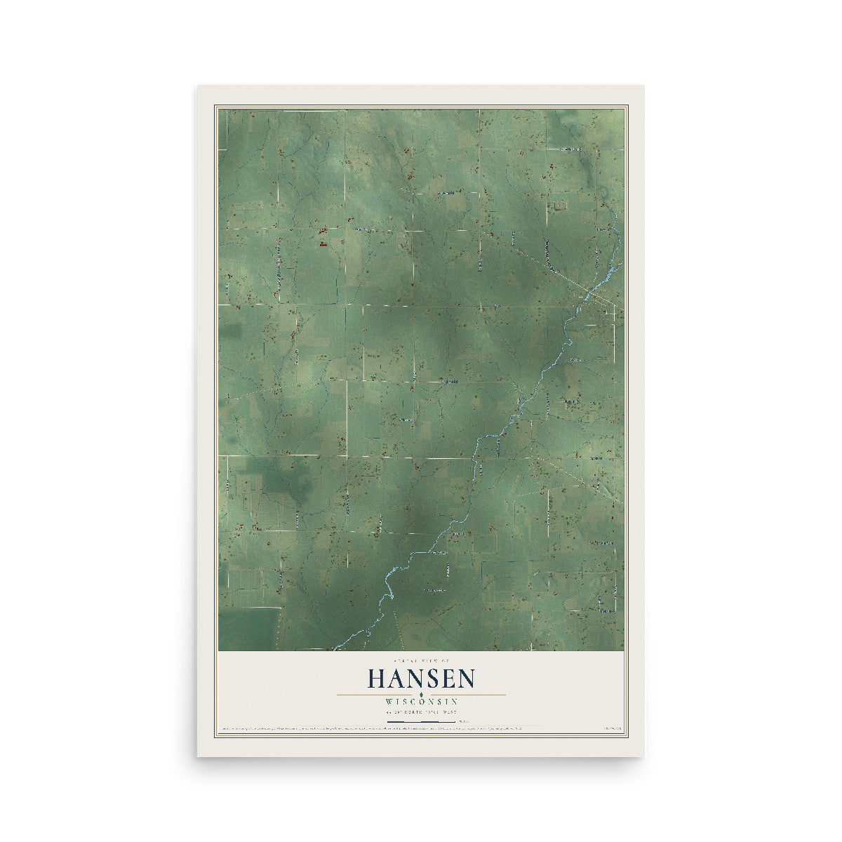 Map of Hansen, Wisconsin, 12 x 18 inch unframed archival matte print