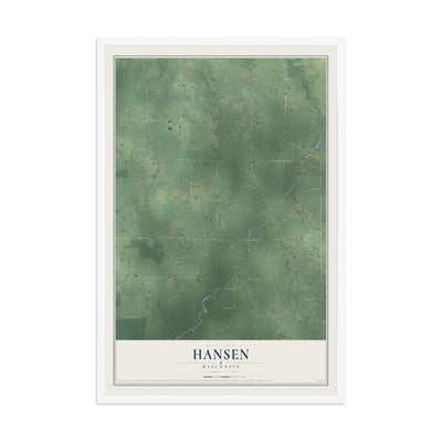 Map of Hansen, Wisconsin, 12 x 18 inch print in a white wood frame