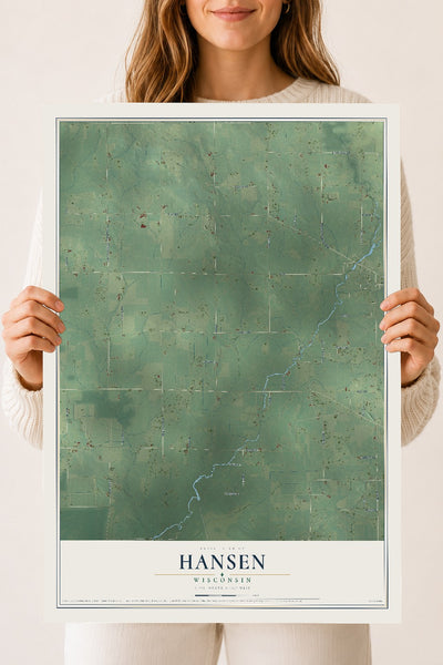 Map of Hansen, Wisconsin, 18 x 24 inch unframed archival matte print