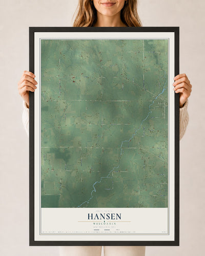 Map of Hansen, Wisconsin, 24 x 36 inch print in a black wood frame