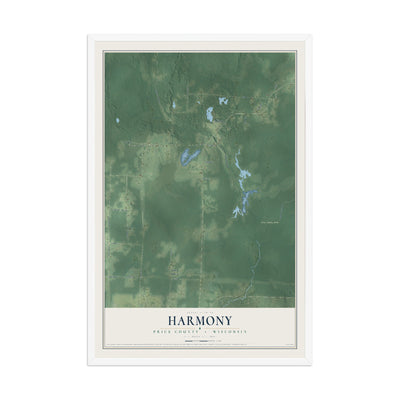 Map of Harmony, Price County, Wisconsin, 12 x 18 inch print in a white wood frame