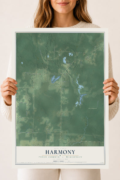 Map of Harmony, Price County, Wisconsin, 18 x 24 inch unframed archival matte print