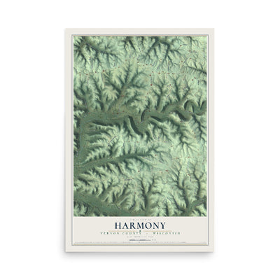 Map of Harmony, Vernon County, Wisconsin, 12 x 18 inch unframed archival matte print