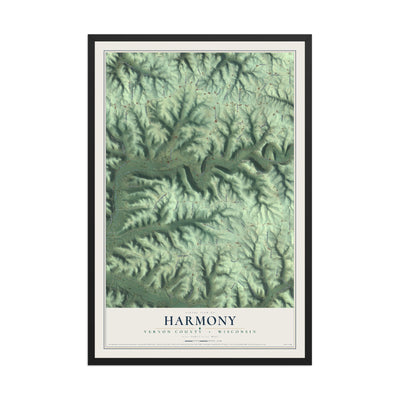 Map of Harmony, Vernon County, Wisconsin, 12 x 18 inch print in a black wood frame