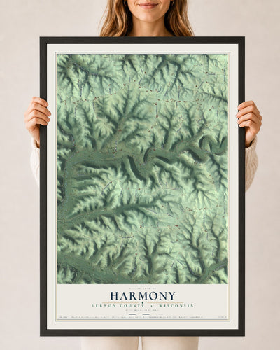 Map of Harmony, Vernon County, Wisconsin, 24 x 36 inch print in a black wood frame