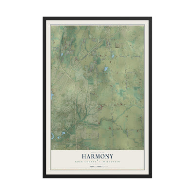 Map of Harmony, Rock County, Wisconsin, 12 x 18 inch print in a black wood frame
