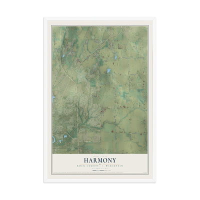 Map of Harmony, Rock County, Wisconsin, 12 x 18 inch print in a white wood frame