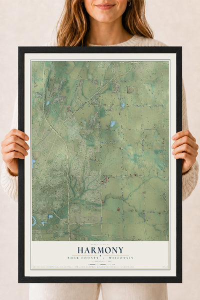 Map of Harmony, Rock County, Wisconsin, 18 x 24 inch print in a black wood frame