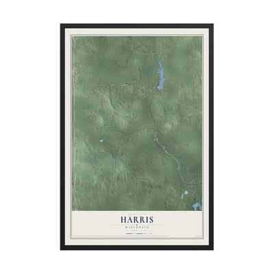 Map of Harris, Wisconsin, 12 x 18 inch print in a black wood frame