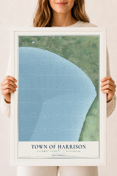 Map of the Town of Harrison, Calumet County, Wisconsin, 18 x 24 inch print in a white wood frame