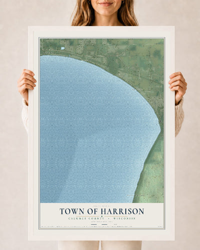 Map of the Town of Harrison, Calumet County, Wisconsin, 24 x 36 inch print in a white wood frame