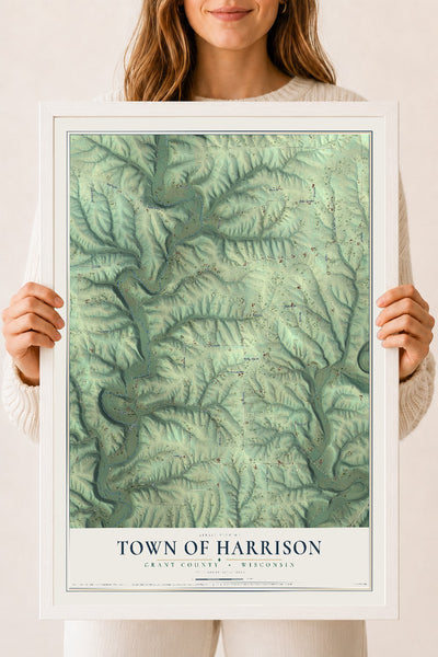 Map of the Town of Harrison, Grant County, Wisconsin, 18 x 24 inch print in a white wood frame