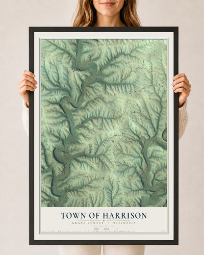 Map of the Town of Harrison, Grant County, Wisconsin, 24 x 36 inch print in a black wood frame
