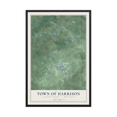 Map of the Town of Harrison, Lincoln County, Wisconsin, 12 x 18 inch print in a black wood frame