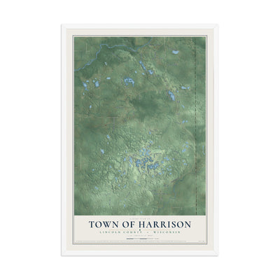 Map of the Town of Harrison, Lincoln County, Wisconsin, 12 x 18 inch print in a white wood frame