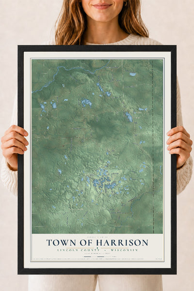 Map of the Town of Harrison, Lincoln County, Wisconsin, 18 x 24 inch print in a black wood frame
