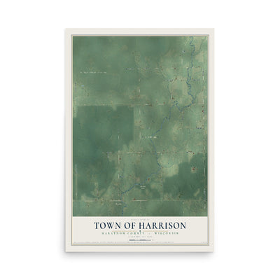 Map of the Town of Harrison, Marathon County, Wisconsin, 12 x 18 inch unframed archival matte print