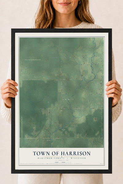 Map of the Town of Harrison, Marathon County, Wisconsin, 18 x 24 inch print in a black wood frame