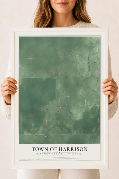 Map of the Town of Harrison, Marathon County, Wisconsin, 18 x 24 inch print in a white wood frame