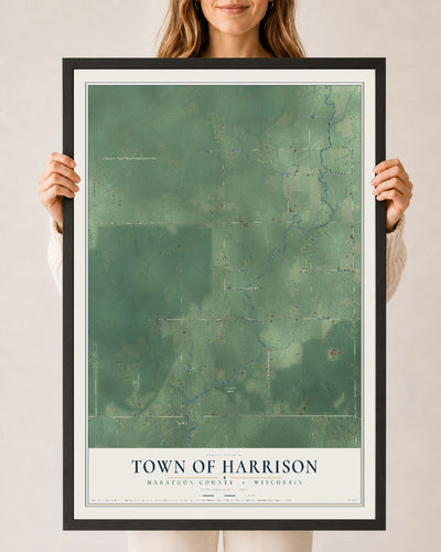 Map of the Town of Harrison, Marathon County, Wisconsin, 24 x 36 inch print in a black wood frame