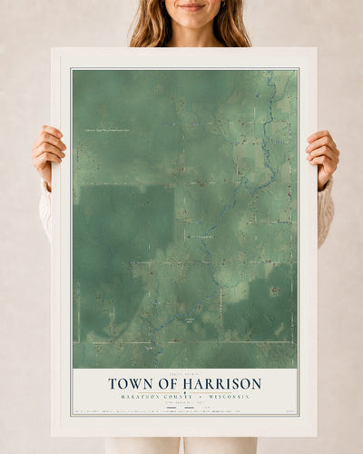 Map of the Town of Harrison, Marathon County, Wisconsin, 24 x 36 inch print in a white wood frame