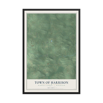 Map of the Town of Harrison, Waupaca County, Wisconsin, 12 x 18 inch print in a black wood frame
