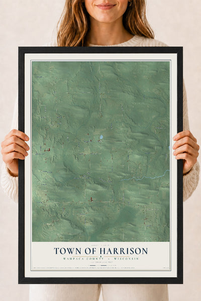 Map of the Town of Harrison, Waupaca County, Wisconsin, 18 x 24 inch print in a black wood frame