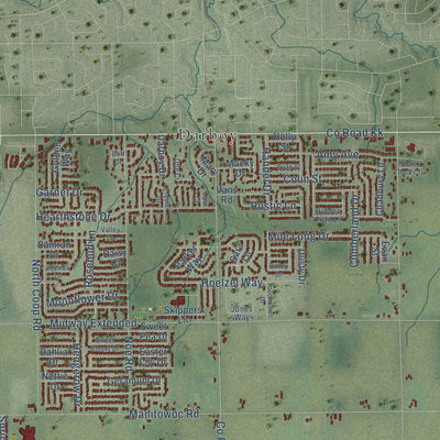 Close-up of the map of Harrison, Wisconsin print showing street and building detail