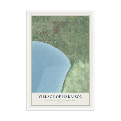 Map of Harrison, Wisconsin, 12 x 18 inch print in a white wood frame