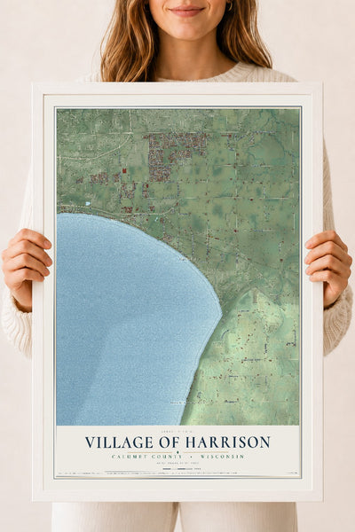 Map of Harrison, Wisconsin, 18 x 24 inch print in a white wood frame