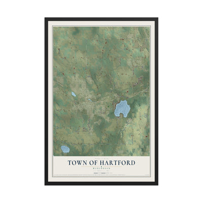 Map of the Town of Hartford, Wisconsin, 12 x 18 inch print in a black wood frame