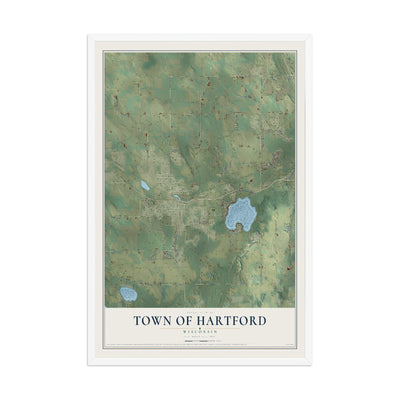 Map of the Town of Hartford, Wisconsin, 12 x 18 inch print in a white wood frame