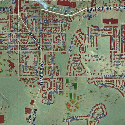 Close-up of the map of Hartford, Wisconsin print showing street and building detail