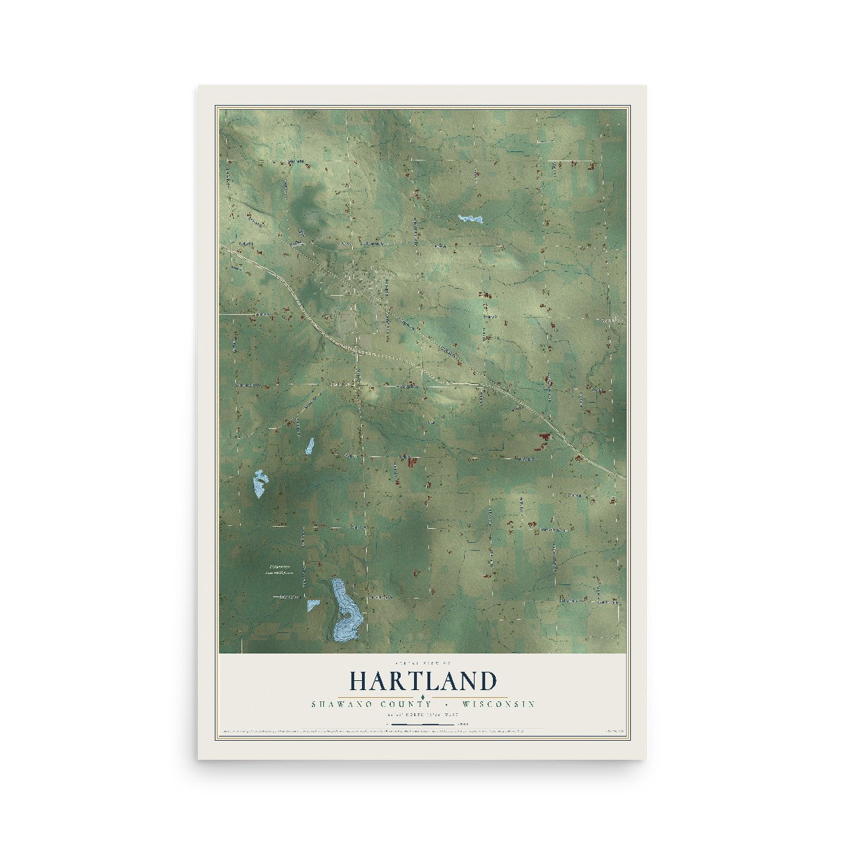 Map of Hartland, Shawano County, Wisconsin, 12 x 18 inch unframed archival matte print